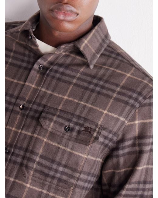 Burberry Purple Checked Wool-Twill Flannel Shirt for men