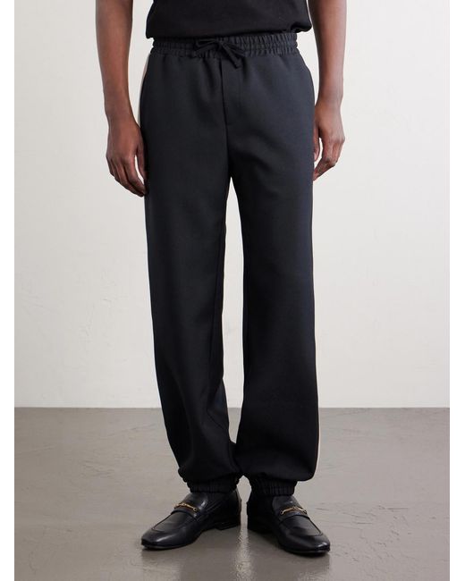 Valentino Garavani Blue Tapered Logo-appliqued Striped Drill Sweatpants for men
