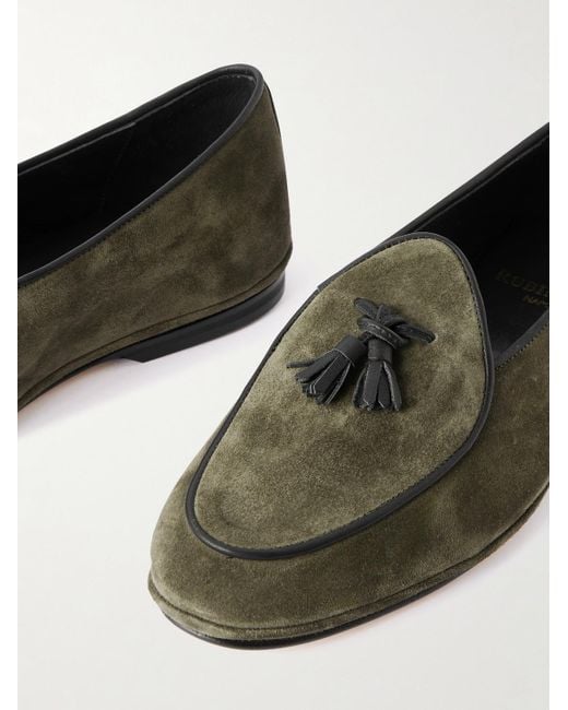 Rubinacci Green Marphy Tasseled Suede Loafers for men