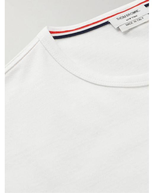 Thom Browne White Slim-Fit Grosgrain-Trimmed Cotton-Jersey T-Shirt for men