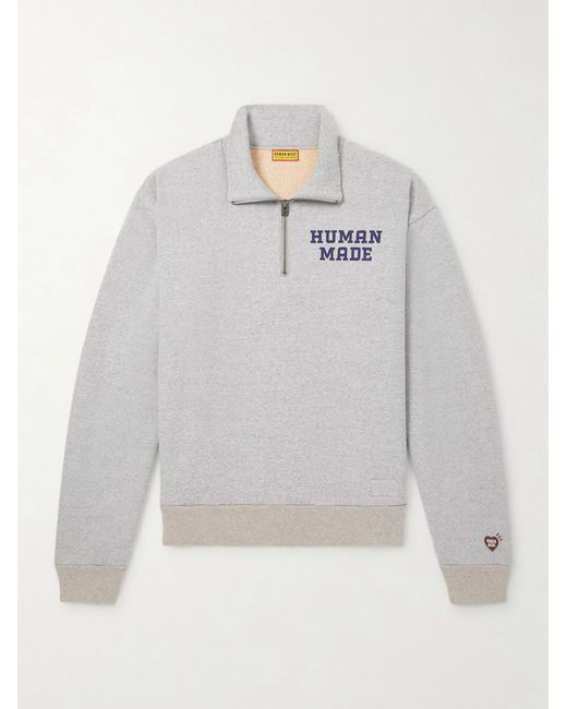 Human Made White Logo-Print Cotton-Jersey Half-Zip Sweatshirt for men