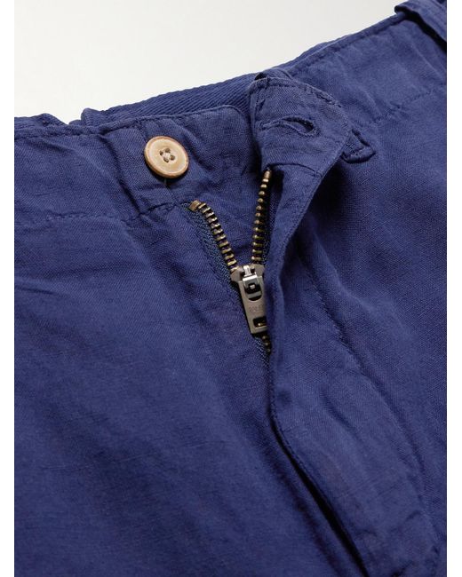Polo Ralph Lauren Blue Straight-Leg Cotton And Linen-Blend Shorts for men