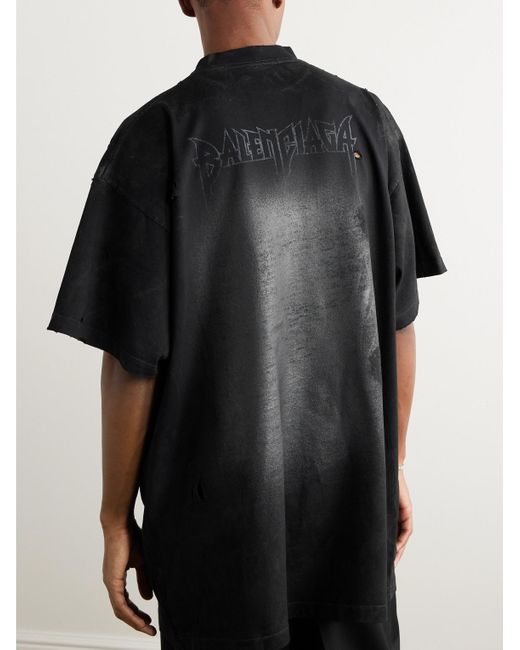 Balenciaga Black Graphic-print Ripped T-shirt for men