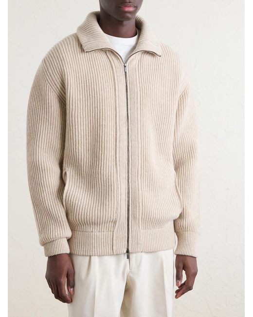 Altea Natural Ribbed Virgin Wool Cardigan for men