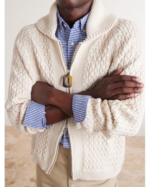 J.W. Anderson Natural Honeycomb Cable-Knit Cotton-Blend Zip-Up Cardigan for men