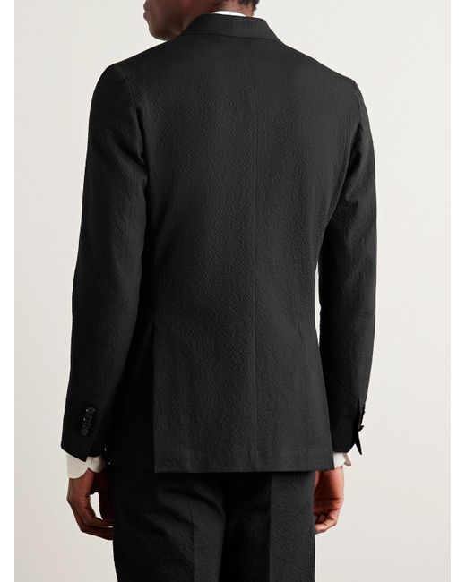 De Petrillo Black Vesuvio Slim-Fit Double-Breasted Cotton-Blend Seersucker Suit Jacket for men
