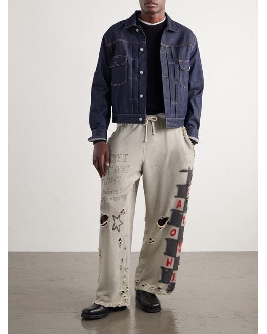 Satoshi Nakamoto White Get What I Want Printed Embellished Distressed Cotton-jersey Sweatpants for men