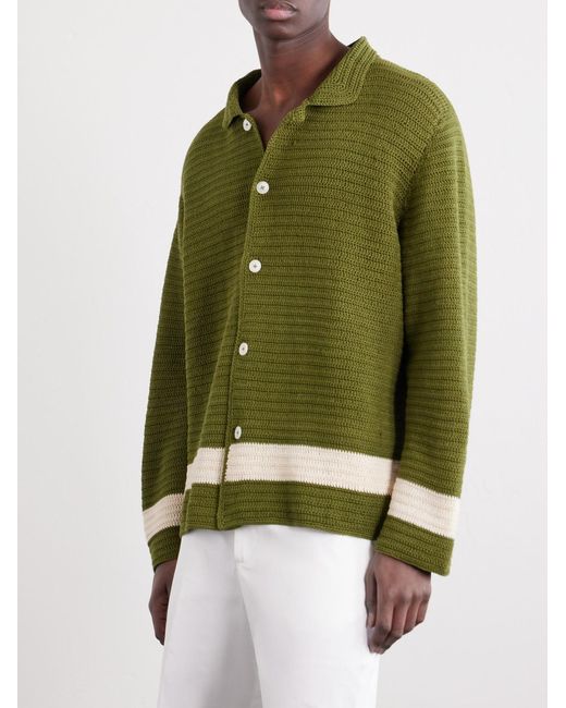 Bode Green Marsh Striped Crocheted Cotton Shirt for men