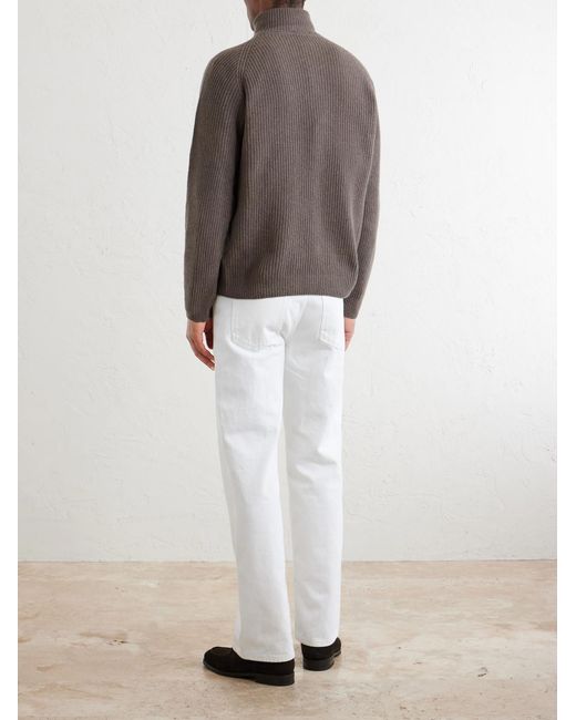 John Smedley Gray Ryker Ribbed Recycled-Cashmere And Wool-Blend Half-Zip Sweater for men