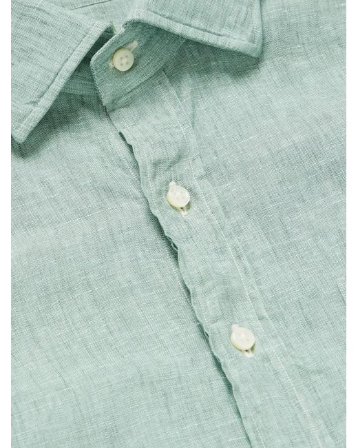 Spread-Collar Linen Shirt di Sid Mashburn in Green da Uomo