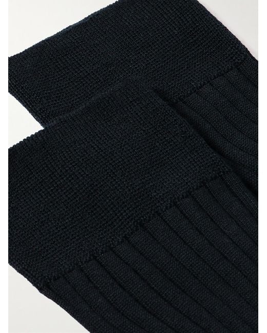 Mr P. Black Ribbed Merino Wool-Blend Socks for men