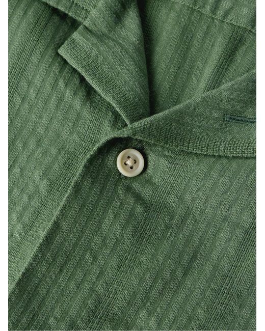 Camicia in misto cotone seersucker a righe con colletto aperto di Corridor NYC in Green da Uomo