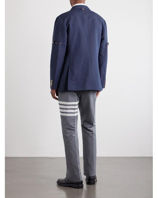 Thom Browne Blue Double-breasted Striped Cotton And Linen-blend Blazer for men