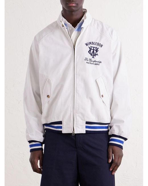 Polo Ralph Lauren White Wimbledon Logo-Embroidered Striped Cotton Blouson Jacket for men