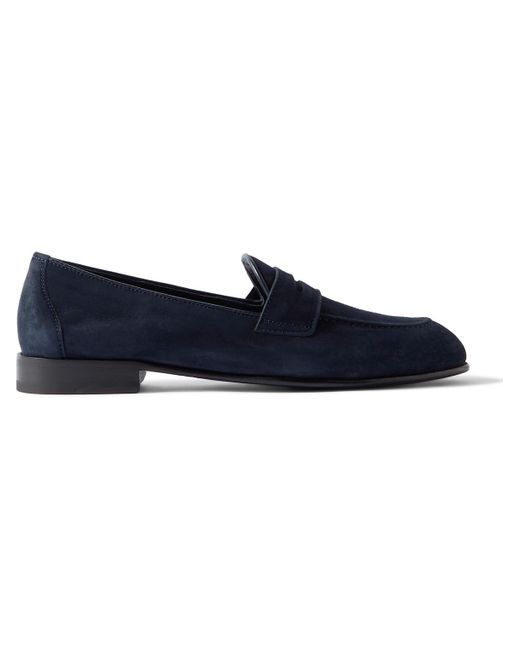 Brioni Blue Suede Penny Loafers for men