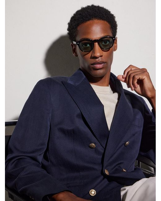 Oliver Peoples Black Sheldrake-F Round-Frame Acetate Sunglasses for men