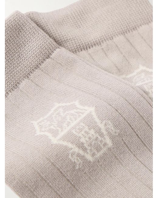 Brunello Cucinelli White Logo-jacquard Ribbed Cotton Socks for men