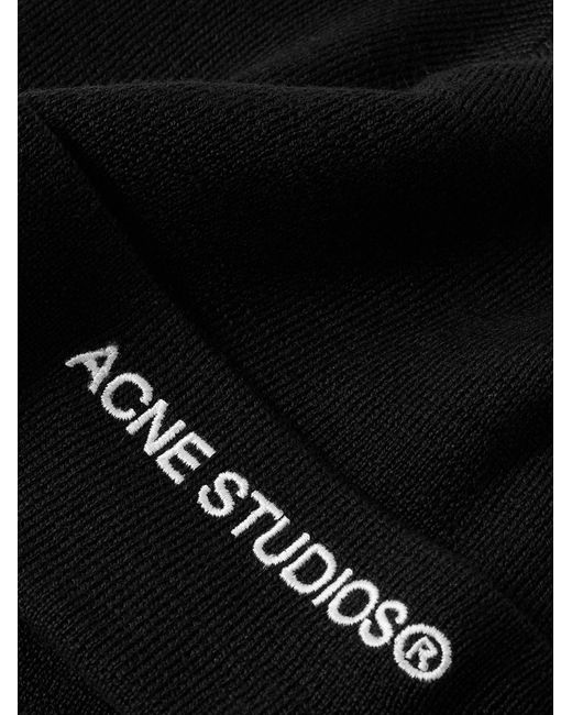 Acne Black Logo-Embroidered Wool-Blend Beanie for men