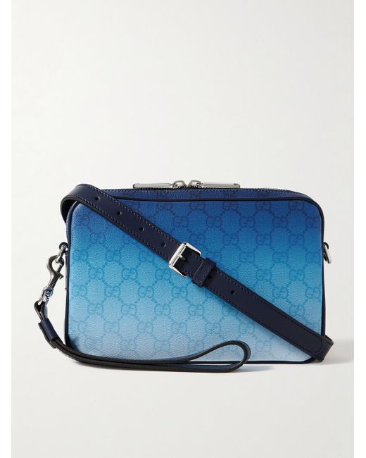 Gucci Blue Chroma Leather-Trimmed Monogrammed Coated-Canvas Messenger Bag for men