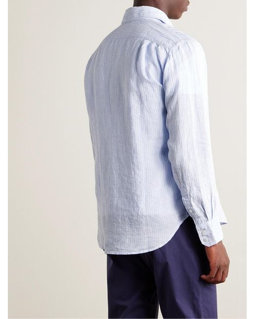 Hartford Blue Paul Striped Linen Shirt for men