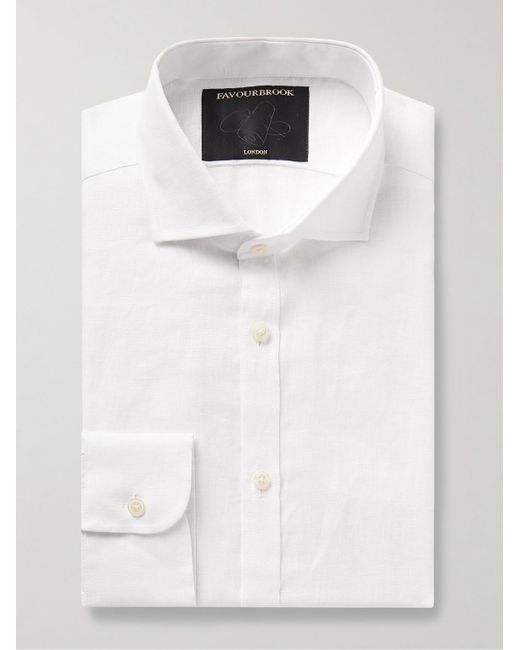 Camicia in lino con collo alla francese Bridford di Favourbrook in White da Uomo