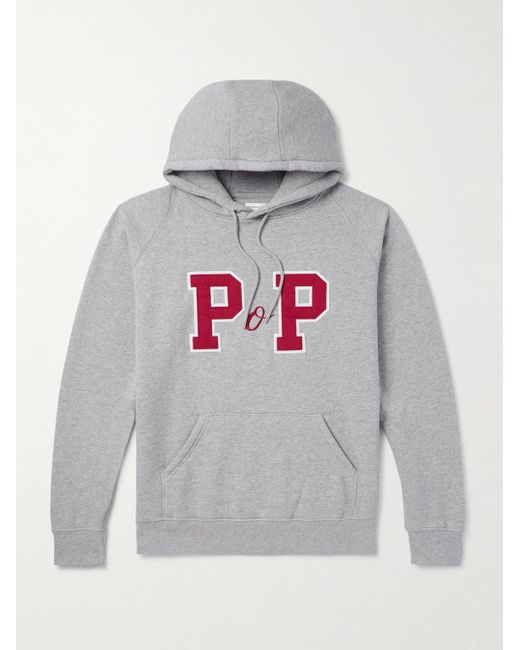 Pop Trading Co. Gray College P Appliquéd Embroidered Cotton-jersey Hoodie for men