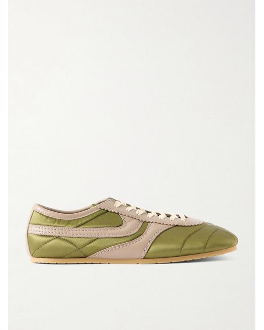 Dries Van Noten Green Leather-Trimmed Quilted Satin Sneakers for men