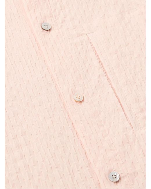 LE17SEPTEMBRE Pink Grandad-collar Perforated Cotton-blend Seersucker Shirt for men