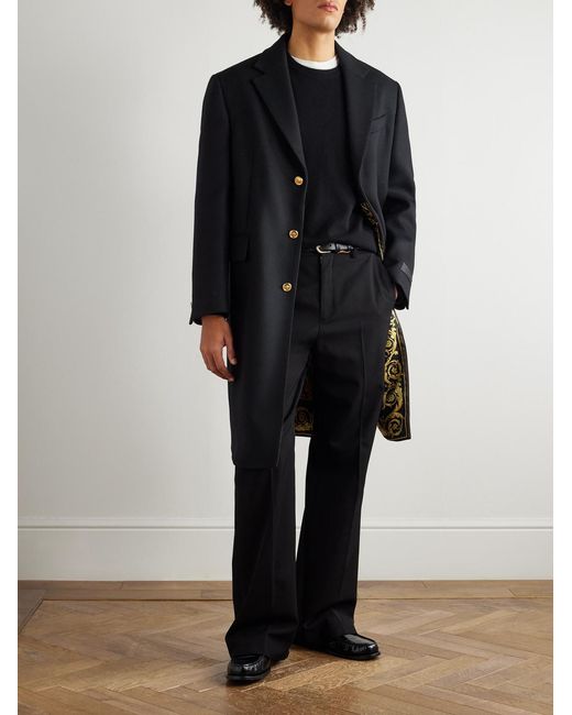 Versace Black Wool-Blend Twill Overcoat for men