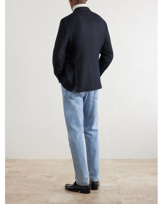 Caruso Blue Aida Double-Breasted Wool-Basketweave Blazer for men
