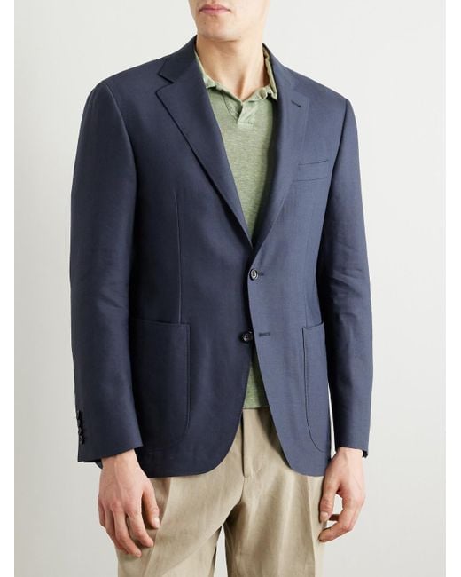 Canali Blue Kei Linen And Wool-Blend Suit Jacket for men