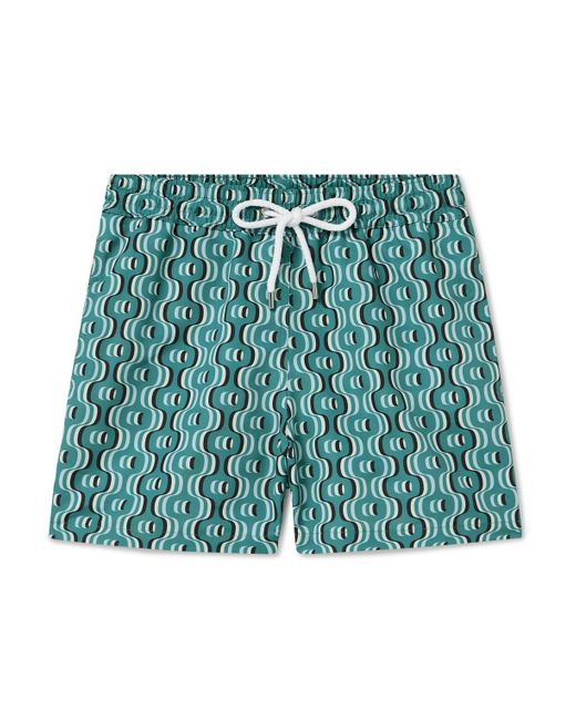Frescobol Carioca Green Straight-leg Short-length Printed Recycled Swim Shorts for men