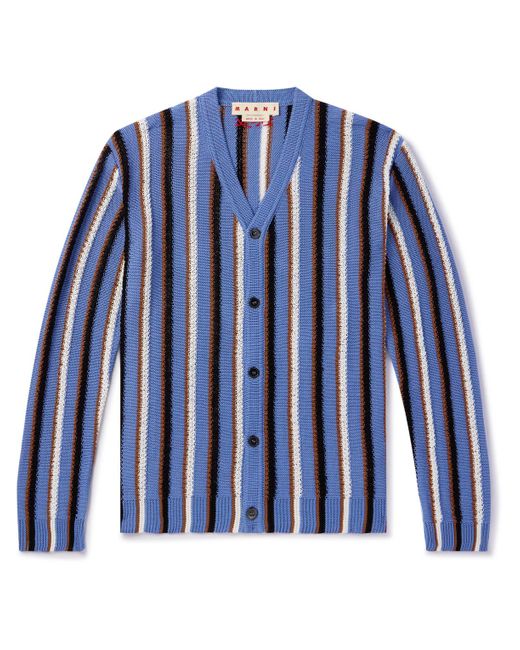 Marni Blue Logo-embroidered Striped Cotton Cardigan for men