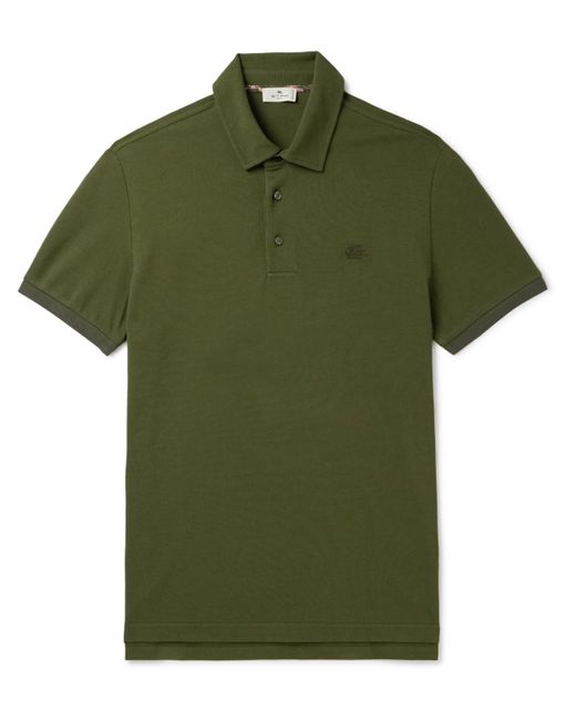 Etro Green Logo-embroidered Cotton-piqué Polo Shirt for men