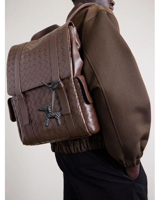 Bottega Veneta Brown Intrecciato Leather Backpack for men