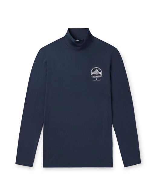 Brunello Cucinelli Men's Blue Slim-fit Logo-print Silk-blend Rollneck Sweater