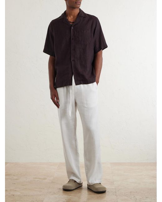 Frescobol Carioca Brown Angelo Camp-Collar Linen Shirt for men