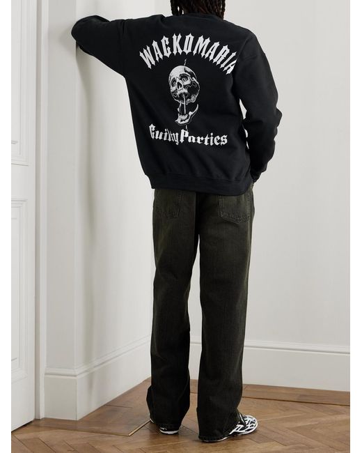 Wacko Maria Blue 56 Tattoo Studio Printed Cotton-Jersey Sweatshirt for men