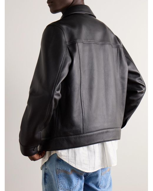 Mr P. Black Full-Grain Leather Trucker Jacket for men