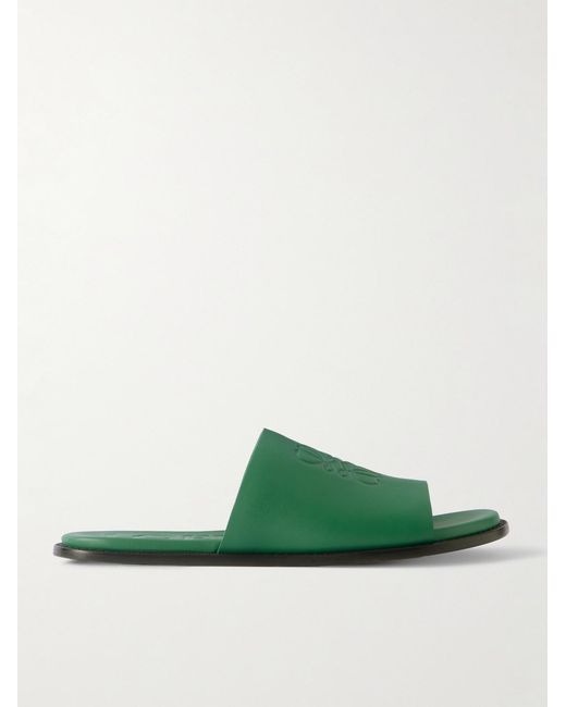 Loewe Green Paula's Ibiza Logo-debossed Leather Slides for men
