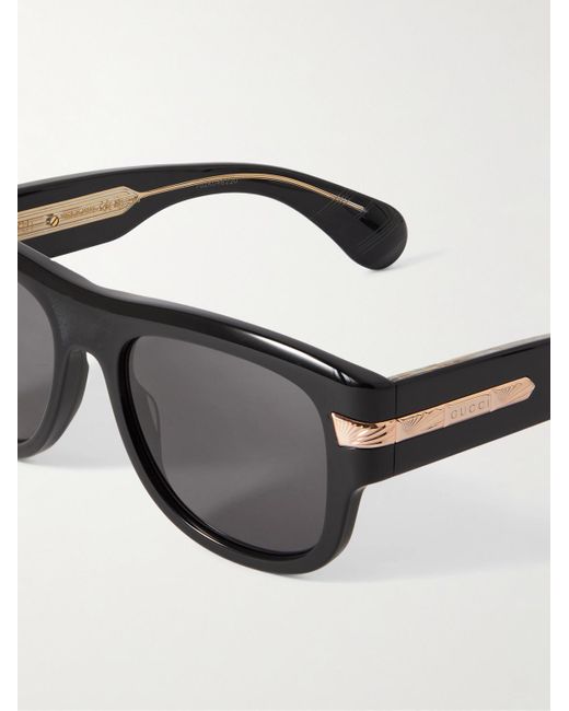 Gucci Sonnenbrille mit eckigem Rahmen aus Azetat mit goldfarbenen Details in Black für Herren