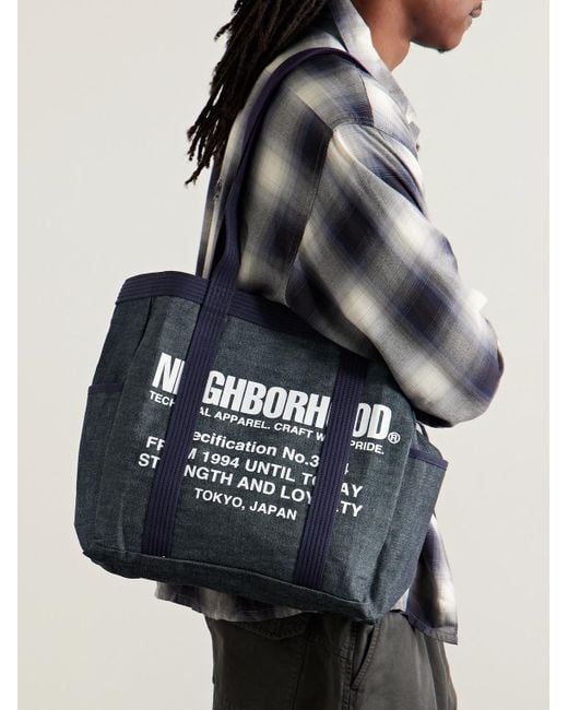 Neighborhood Blue Canvas-Trimmed Logo-Print Denim Tote Bag for men