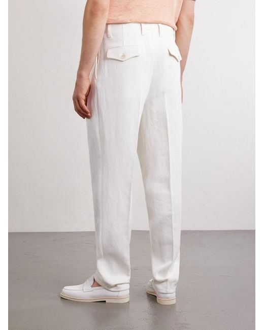 Brunello Cucinelli White Straight-Leg Cotton And Linen-Blend Trousers for men