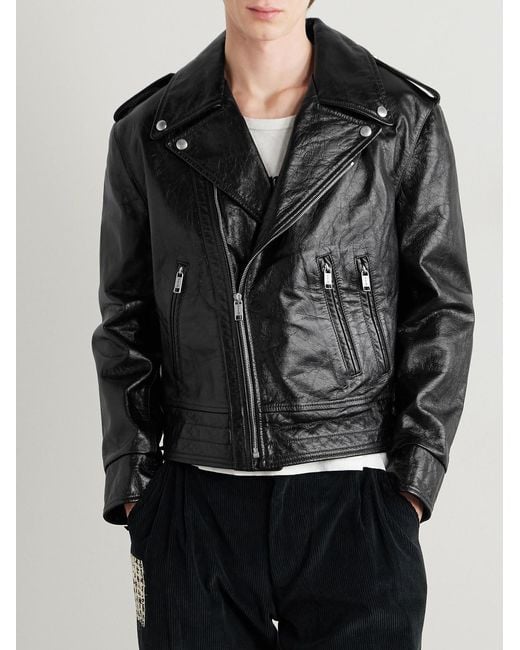 Enfants Riches Deprimes Black Distressed Leather Biker Jacket for men
