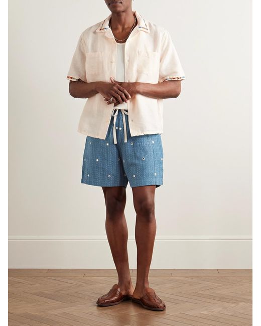 Corridor NYC Natural Convertible-Collar Embroidered Linen And Cotton-Blend Voile Shirt for men