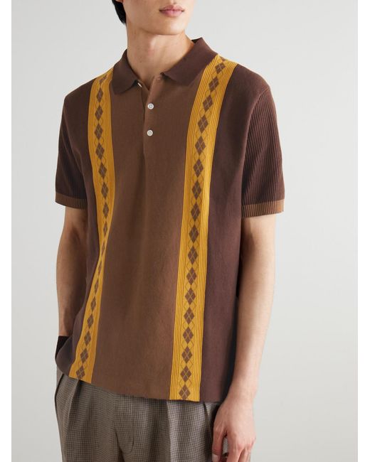Beams Plus Brown Argyle Cotton Polo Shirt for men