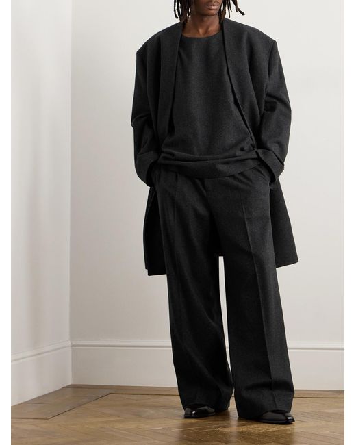 Fear Of God Black Wide-Leg Pleated Virgin Wool-Blend Flannel Trousers for men