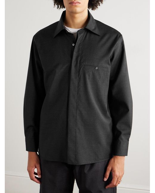 Saman Amel Black Wool Overshirt for men