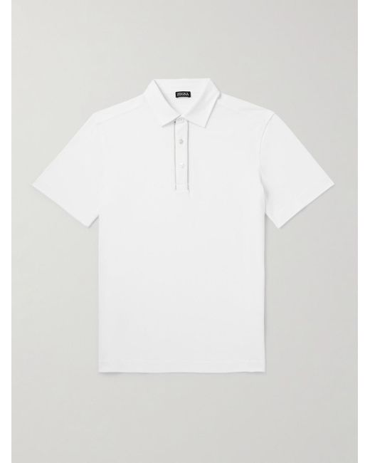 Zegna White Leather-trimmed Cotton-piqué Polo Shirt for men