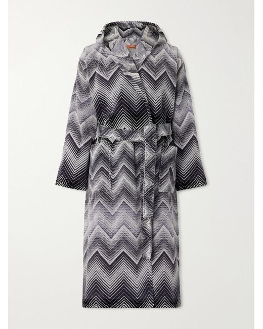 Missoni Gray Marea Striped Cotton-Terry Hooded Robe for men